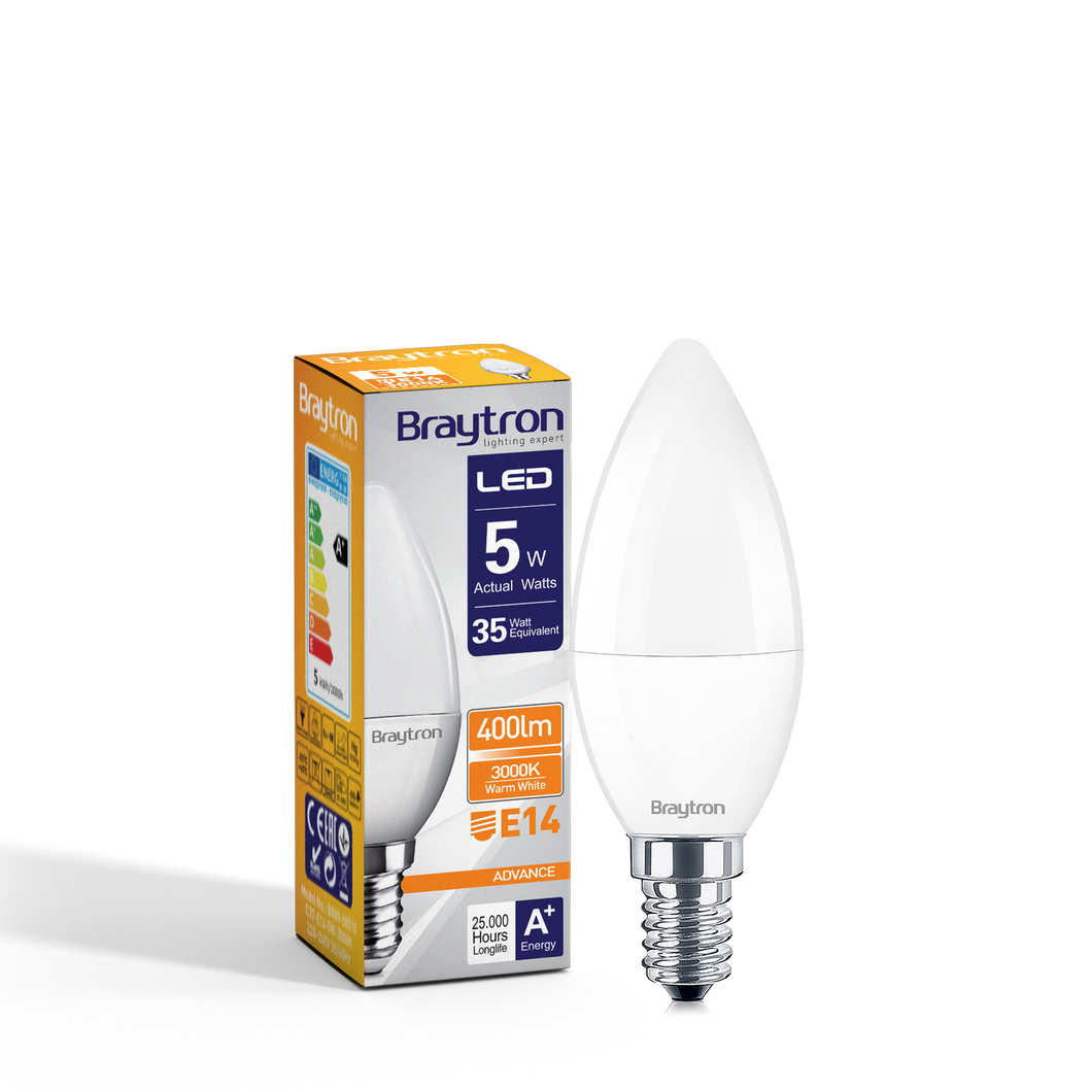 BRAYTRON ADVANCE E14 C37 CANDLE LED BULB 5W 3000K